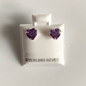 925 Sterling Silver Purple Heart Earring Studs